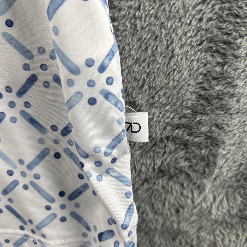 7 Diamonds Marbella Mens Large Blue White Geometric 4-Way Stretch Golf Polo - Picture 4 of 9